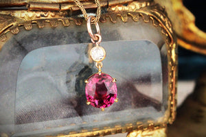 ANTIQUE c1900 TOURMALINE & OLD EUROPEAN CUT DIAMOND PENDANT 18ct GOLD