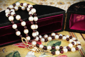BESPOKE GARNET & PEARL NECKLACE 14ct GOLD