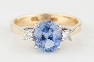 VINTAGE 1.80ct CEYLON SAPPHIRE & DIAMOND RING 18ct GOLD