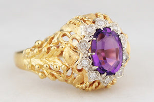 VINTAGE c1940 AMETHYST AND DIAMOND COCKTAIL RING 18ct GOLD