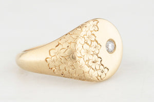 BESPOKE DIAMOND FLORAL SIGNET RING 9CT GOLD
