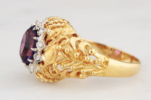VINTAGE c1940 AMETHYST AND DIAMOND COCKTAIL RING 18ct GOLD