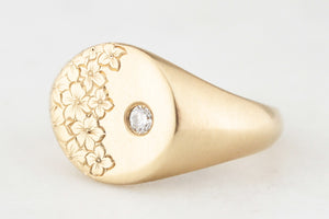 BESPOKE DIAMOND FLORAL SIGNET RING 9CT GOLD