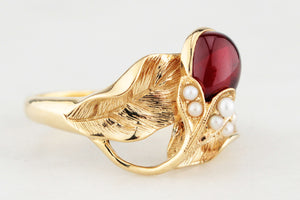VINTAGE c1930 GARNET & SEED PEARL RING 18ct GOLD