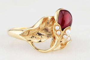VINTAGE c1930 GARNET & SEED PEARL RING 18ct GOLD