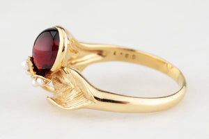 VINTAGE c1930 GARNET & SEED PEARL RING 18ct GOLD