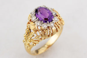 VINTAGE c1940 AMETHYST AND DIAMOND COCKTAIL RING 18ct GOLD