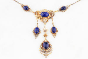 ANTIQUE LATE VICTORIAN LAPIS LAZULI NECKLACE 18ct GOLD