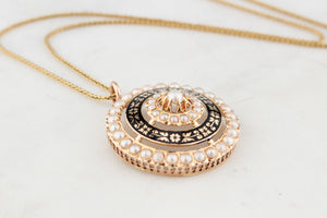 ANTIQUE VICTORIAN PEARL & BLACK ENAMEL PENDANT 9ct GOLD