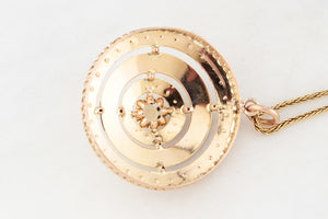 ANTIQUE VICTORIAN PEARL & BLACK ENAMEL PENDANT 9ct GOLD