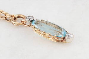 ANTIQUE 7ct AQUAMARINE & OLD EUROPEAN CUT DIAMOND PENDANT 18ct GOLD