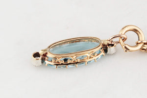 ANTIQUE 7ct AQUAMARINE & OLD EUROPEAN CUT DIAMOND PENDANT 18ct GOLD