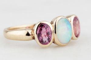 VINTAGE 1995 SOLID OPAL & SPINEL RING 9ct GOLD