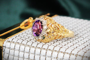 VINTAGE c1940 AMETHYST AND DIAMOND COCKTAIL RING 18ct GOLD