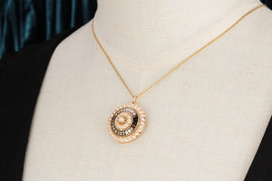 ANTIQUE VICTORIAN PEARL & BLACK ENAMEL PENDANT 9ct GOLD