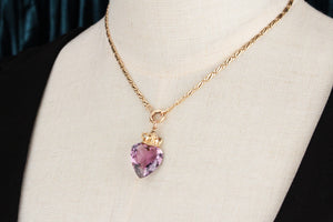 ANTIQUE EDWARDIAN c1915 AMETHYST HEART PENDANT 9ct GOLD