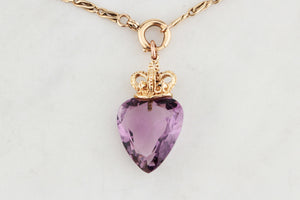 ANTIQUE EDWARDIAN c1915 AMETHYST HEART PENDANT 9ct GOLD