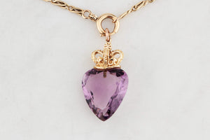 ANTIQUE EDWARDIAN c1915 AMETHYST HEART PENDANT 9ct GOLD