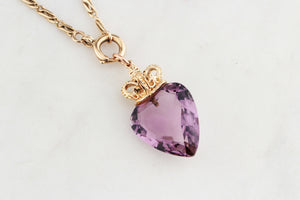 ANTIQUE EDWARDIAN c1915 AMETHYST HEART PENDANT 9ct GOLD