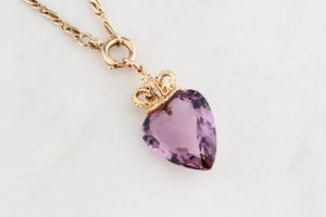 ANTIQUE EDWARDIAN c1915 AMETHYST HEART PENDANT 9ct GOLD