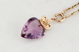 ANTIQUE EDWARDIAN c1915 AMETHYST HEART PENDANT 9ct GOLD