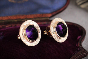 ANTIQUE AUSTRALIAN AMETHYST EARRINGS 9ct GOLD