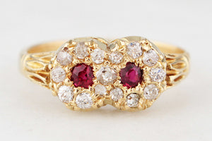 ANTIQUE EDWARDIAN RUBY & DIAMOND CLUSTER RING 18ct GOLD