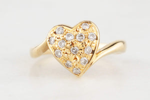 VINTAGE DIAMOND HEART RING 18ct YELLOW GOLD