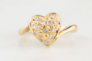 VINTAGE DIAMOND HEART RING 18ct YELLOW GOLD