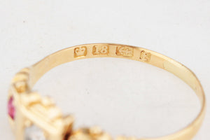 ANTIQUE 1918 DIAMOND AND RUBY TRILOGY RING 18ct GOLD