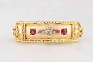 ANTIQUE EDWARDIAN DIAMOND & GARNET SCARF CLIP 9ct GOLD
