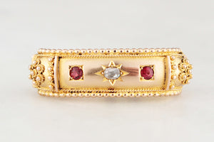 ANTIQUE EDWARDIAN DIAMOND & GARNET SCARF CLIP 9ct GOLD
