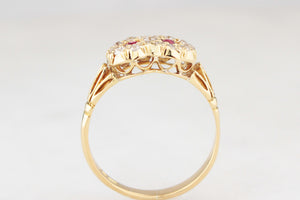 ANTIQUE EDWARDIAN RUBY & DIAMOND CLUSTER RING 18ct GOLD