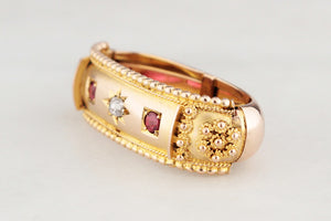 ANTIQUE EDWARDIAN DIAMOND & GARNET SCARF CLIP 9ct GOLD