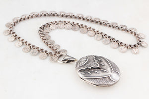 ANTIQUE STERLING SILVER AESTHETIC MOVEMENT BOOK CHAIN AND LOCKET