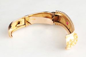 ANTIQUE EDWARDIAN DIAMOND & GARNET SCARF CLIP 9ct GOLD