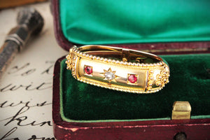 ANTIQUE EDWARDIAN DIAMOND & GARNET SCARF CLIP 9ct GOLD