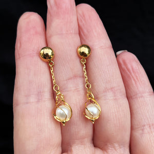 ANTIQUE PEARL DROP EARRINGS 18ct GOLD