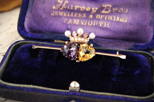 ANTIQUE VICTORIAN DOUBLE HEART & CROWN BROOCH 9ct GOLD
