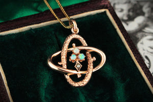 ANTIQUE EDWARDIAN CELESTIAL OPAL & SEED PEARL PENDANT 9ct GOLD