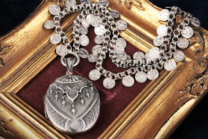 ANTIQUE STERLING SILVER AESTHETIC MOVEMENT BOOK CHAIN AND LOCKET