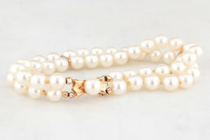 VINTAGE DOUBLE STRAND AKOYA PEARL BRACELET 14ct GOLD
