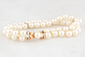 VINTAGE DOUBLE STRAND AKOYA PEARL BRACELET 14ct GOLD
