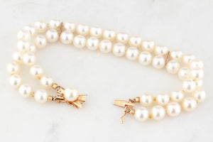 VINTAGE DOUBLE STRAND AKOYA PEARL BRACELET 14ct GOLD