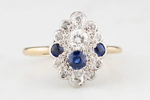 ANTIQUE c1920 ART DECO SAPPHIRE & DIAMOND RING IN 18ct GOLD & PLATINUM