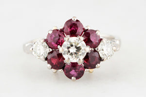RETRO RUBY & DIAMOND CLUSTER RING IN 18ct GOLD