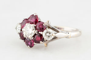 RETRO RUBY & DIAMOND CLUSTER RING IN 18ct GOLD