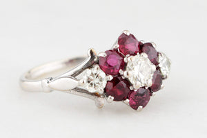 RETRO RUBY & DIAMOND CLUSTER RING IN 18ct GOLD