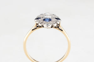 ANTIQUE c1920 ART DECO SAPPHIRE & DIAMOND RING IN 18ct GOLD & PLATINUM