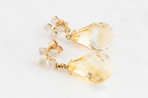 VINTAGE CITRINE & DIAMOND DROP EARRINGS IN 18ct GOLD